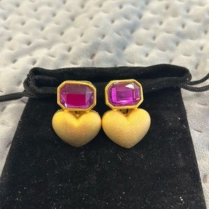 Vintage Matte Heart with Emerald Cut Crystal Clip on Earrings-Boutique